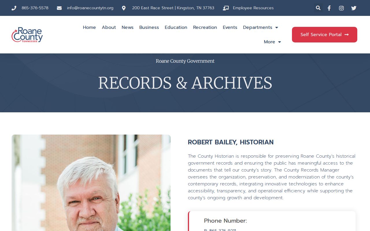 Roane County booking record and archives source page