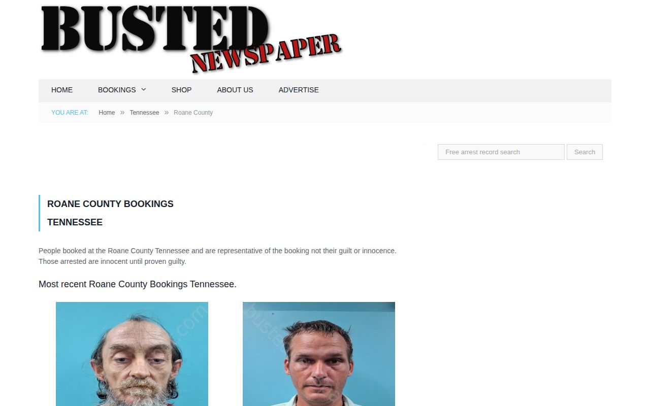 Roane County booking records secondary source page